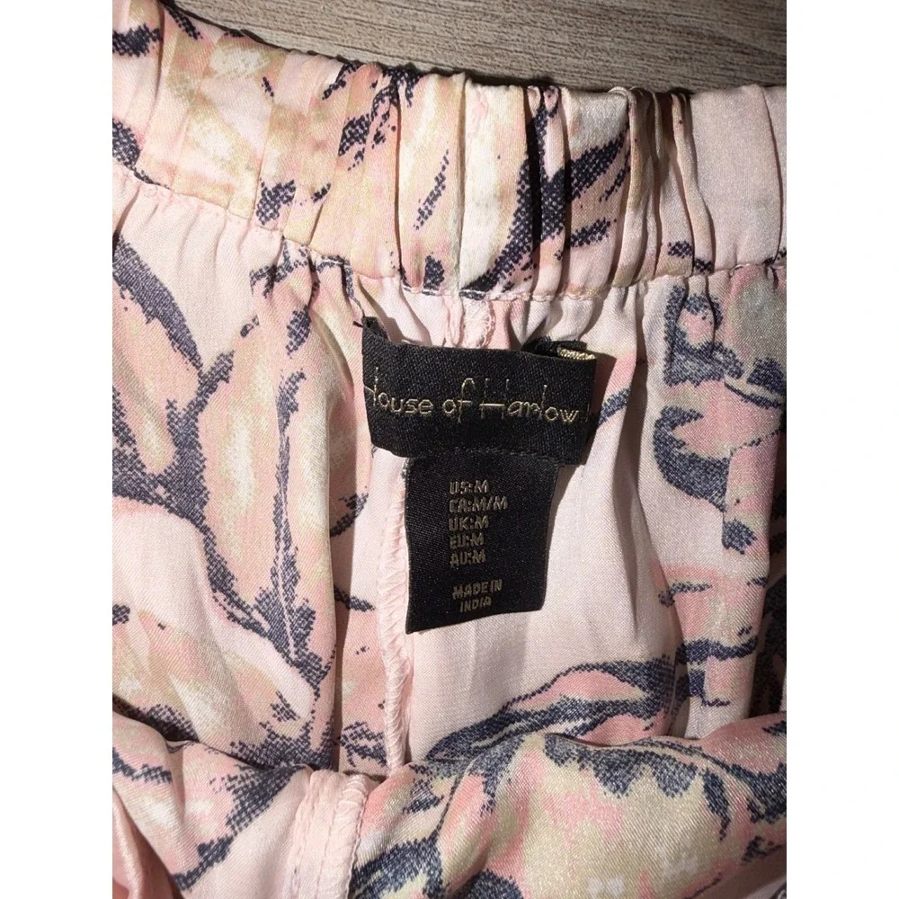 House of Harlow 1960 Pink Tropical‎ Satin Pajama Sleep Shorts Womens Medium L2